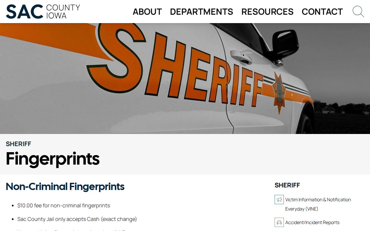 Sac County criminal history fingerprint card service