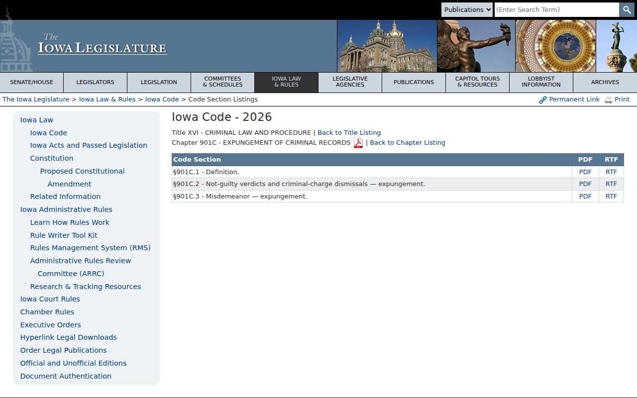 Lake View criminal history expungement law in Iowa Code chapter 901C