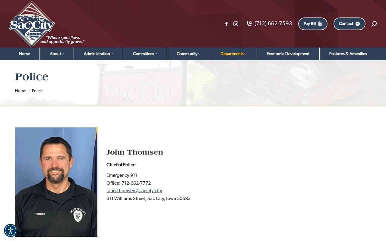 Sac City criminal history contact page for the Sac City Police Department