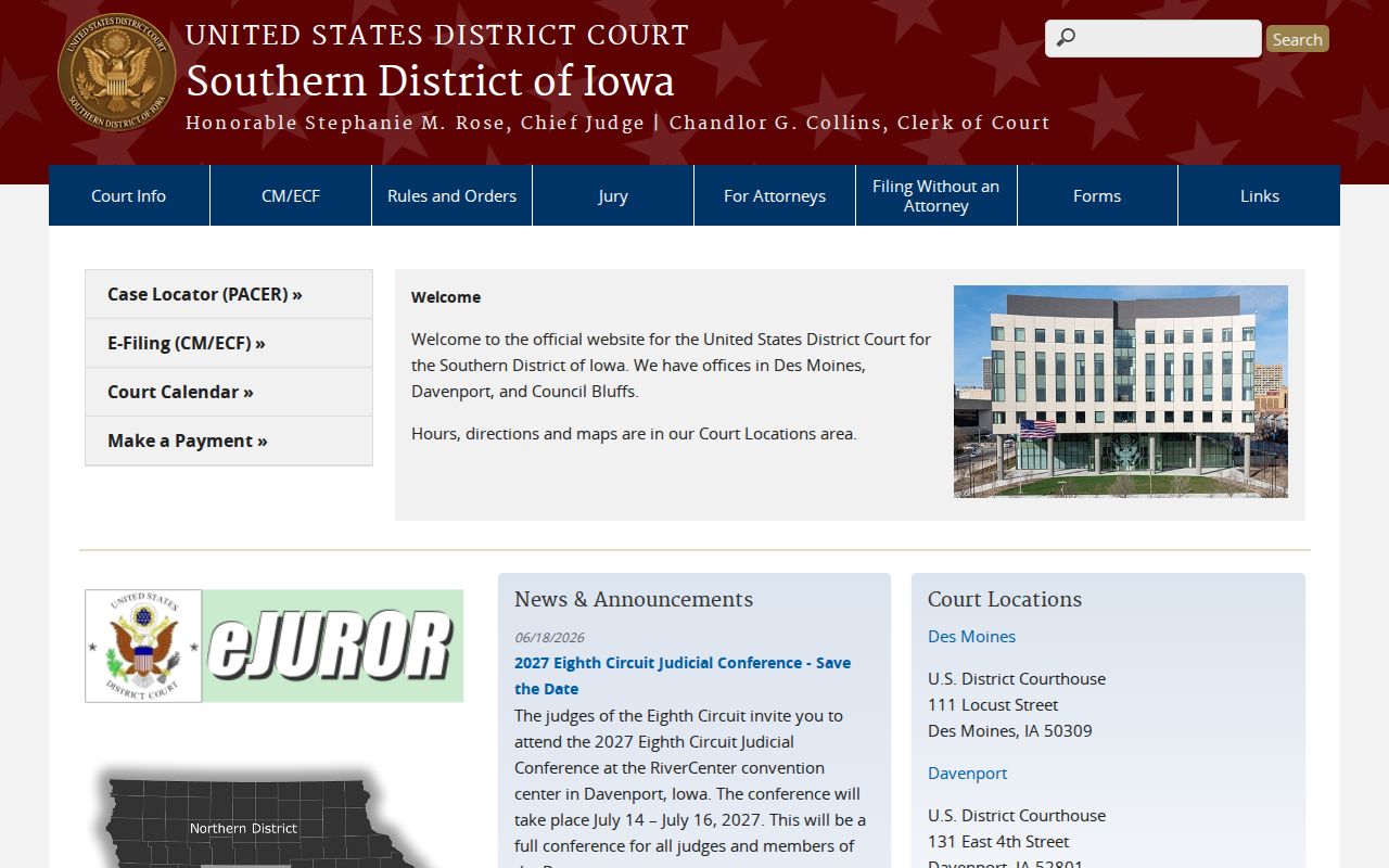 Sac City criminal records federal court layer in the Southern District of Iowa