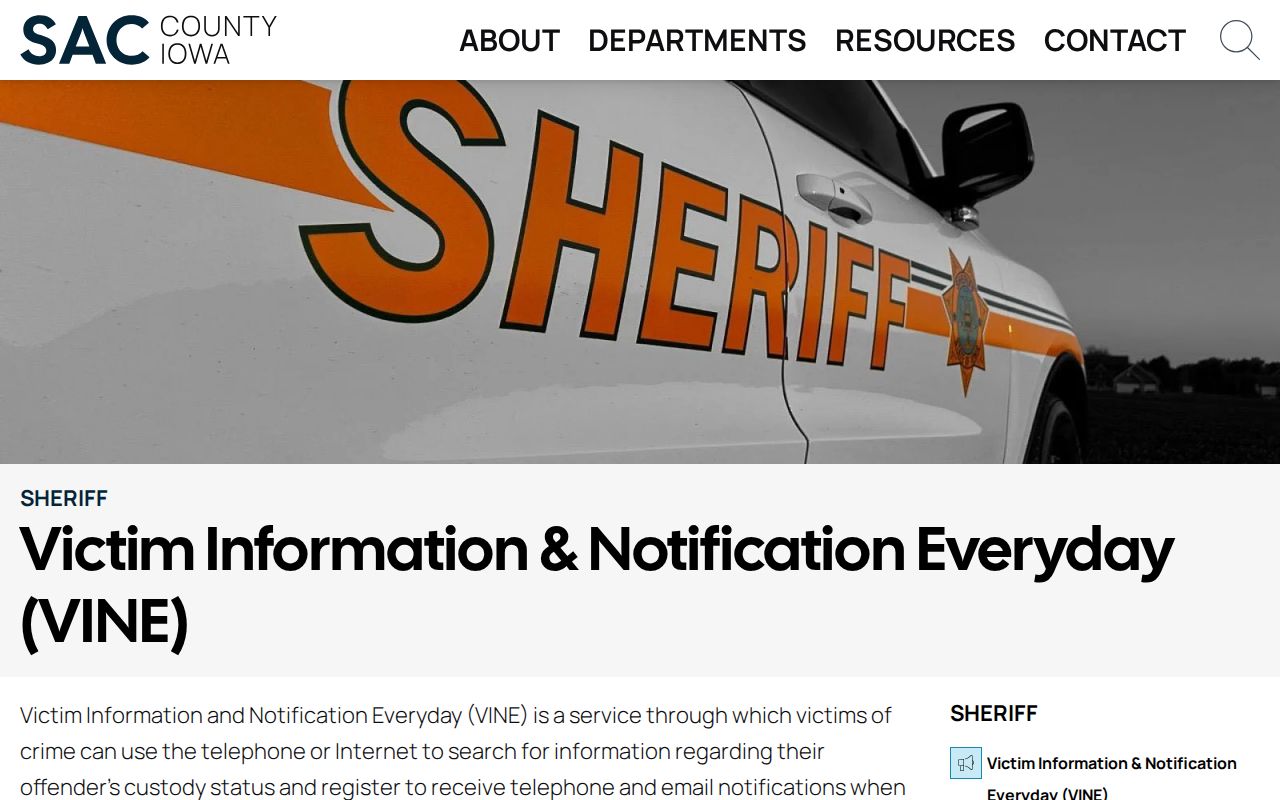 Sac County arrest custody notification instructions through VINE