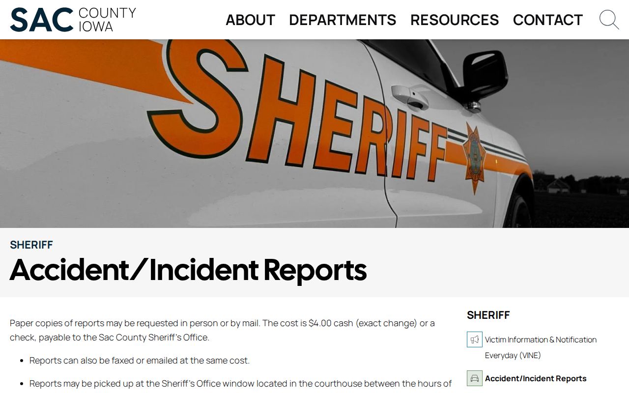 Sac County arrest and incident report copy instructions