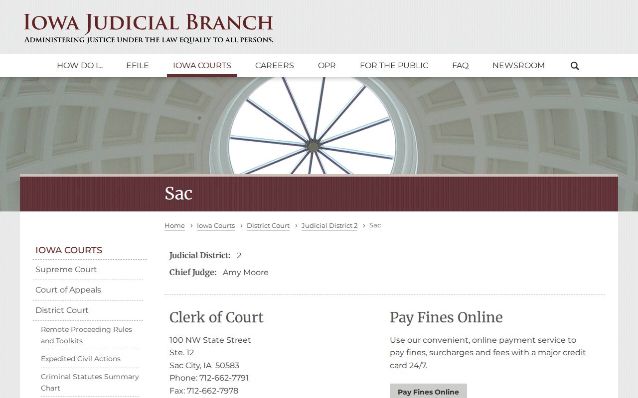 Sac County District Court contact for criminal court records