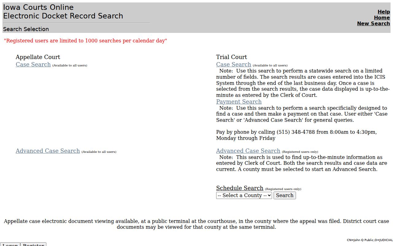 Iowa Courts Online search for Sac County criminal case records