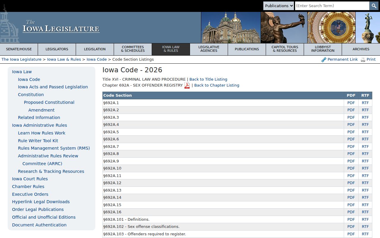 Official Iowa Code chapter 692A sex offender registry statutes