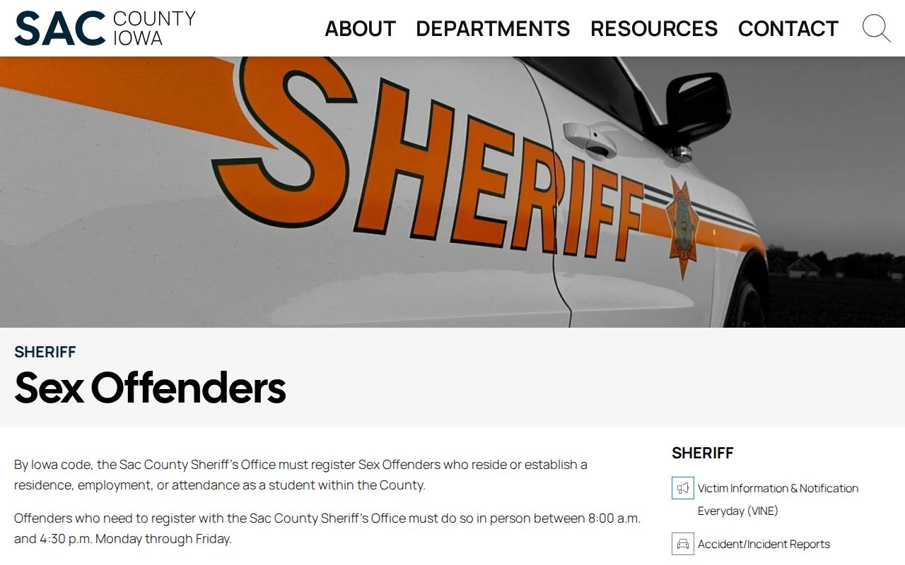 Sac County Sheriff sex offender registration information page